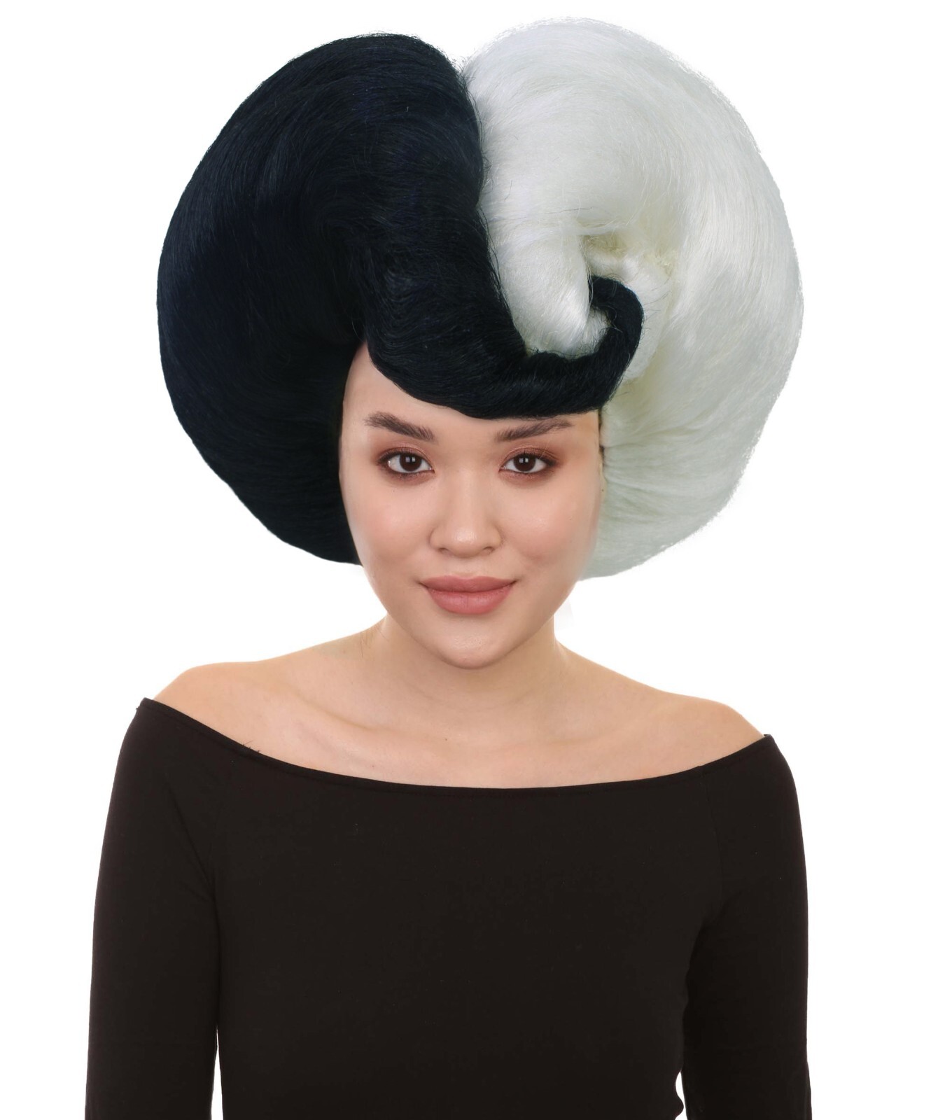 Adult Unisex Drag Queen Black-White Bouffant Wig, Non-flammable Synthetic Fiber