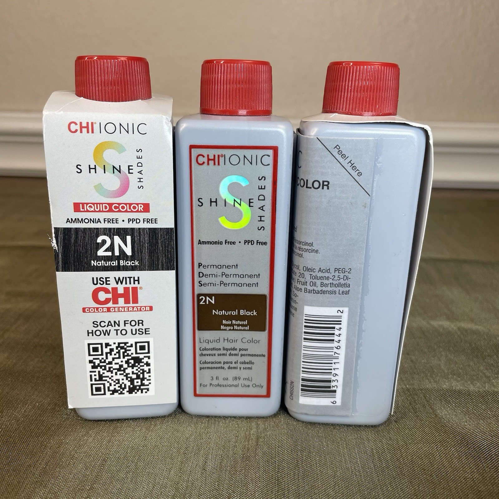 3PK Chi Ionic Shine Shades Natural Black (2N) Permanent/Demi/Semi Hair Die NIB