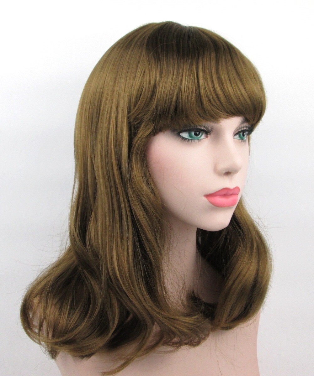 WOMENS LONG STRAIGHT HAIR CHINA DOLL STYLE WIG W/ BOTTOM CURLS & BANGS SUSAN
