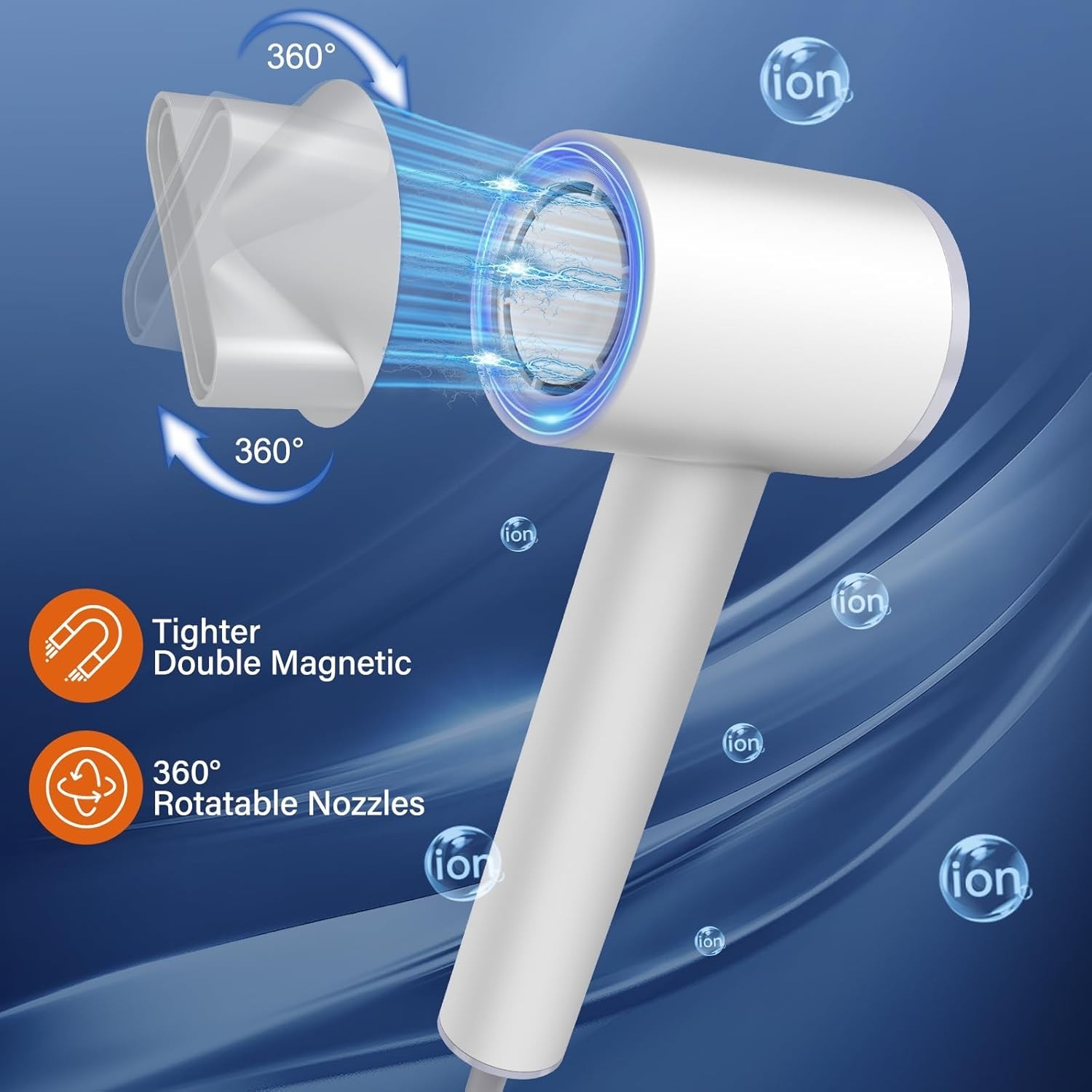 High-Speed Hair Dryer With Diffuser Negative Ions Magnetic Nozzle LED Display
