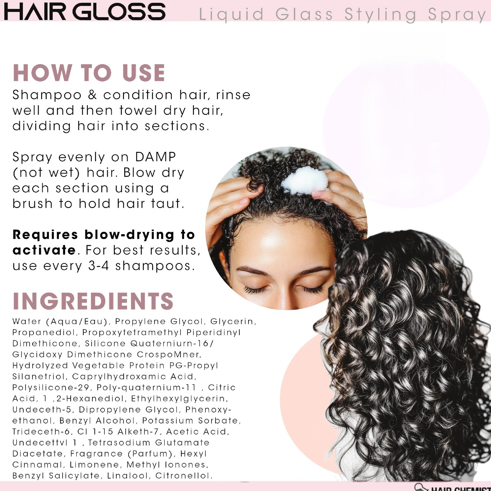 HAIR CHEMIST Hair Gloss Liquid Glass Styling Spray 237ml/8oz – Anti Frizz
