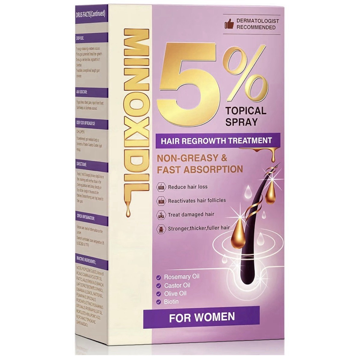 Minoxidil 5% Hair Growth Spray for Women 60 mL Non-Greasy Fast Absorption