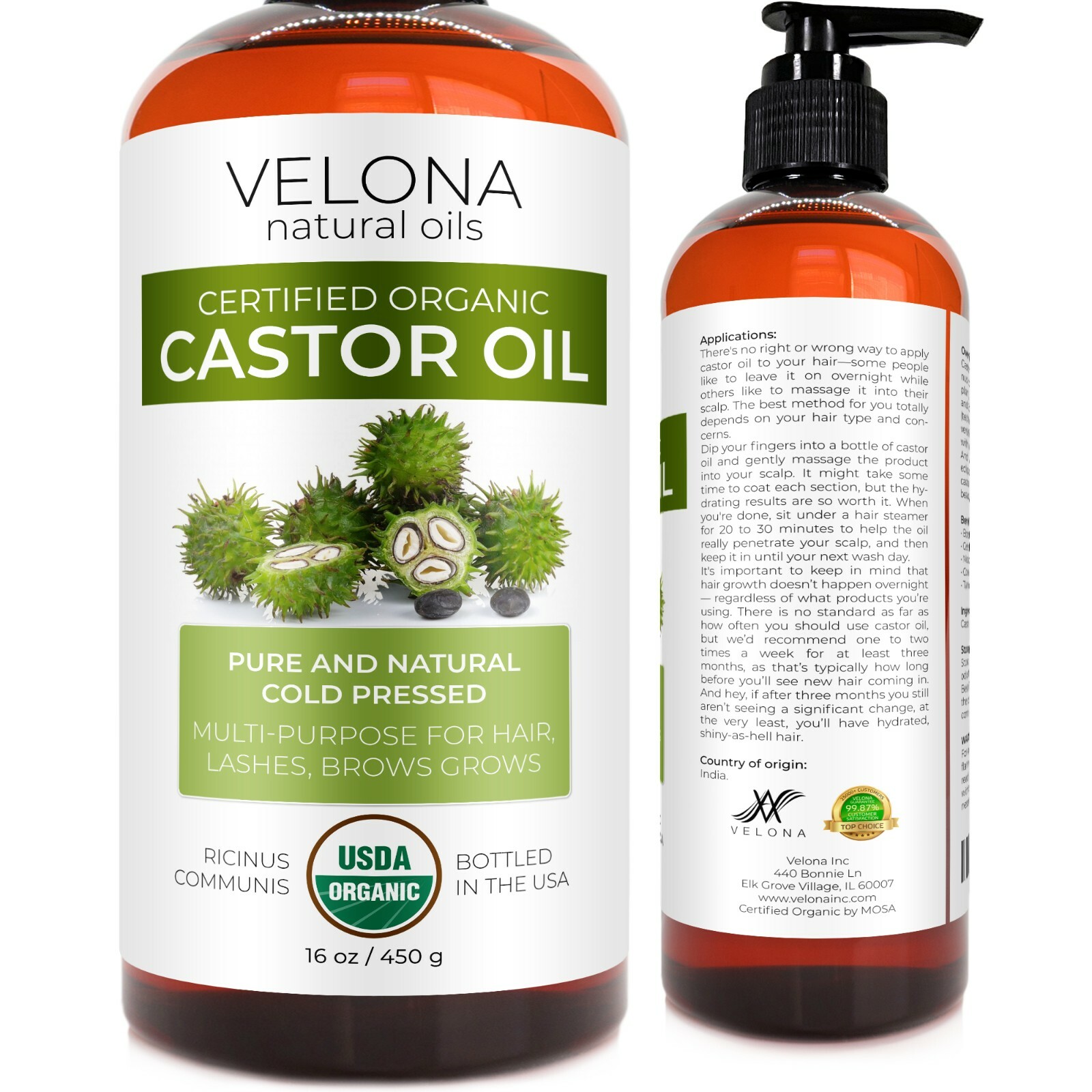 Velona USDA Certified Organic Castor Oil 2oz-7lb Eyelashes Eyebrows Cold Pressed
