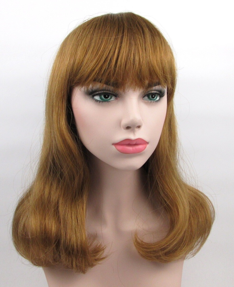 WOMENS LONG STRAIGHT HAIR CHINA DOLL STYLE WIG W/ BOTTOM CURLS & BANGS SUSAN