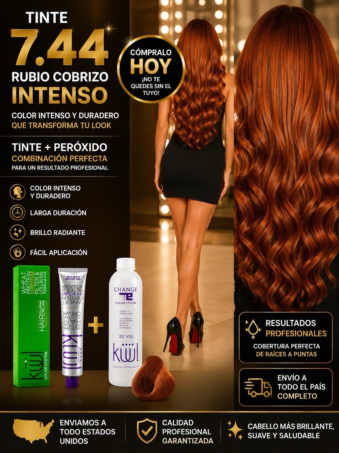 Kiwi Color System Tinte 7.44 Rubio Cobrizo Intenso + Peróxido 90ml+120ml