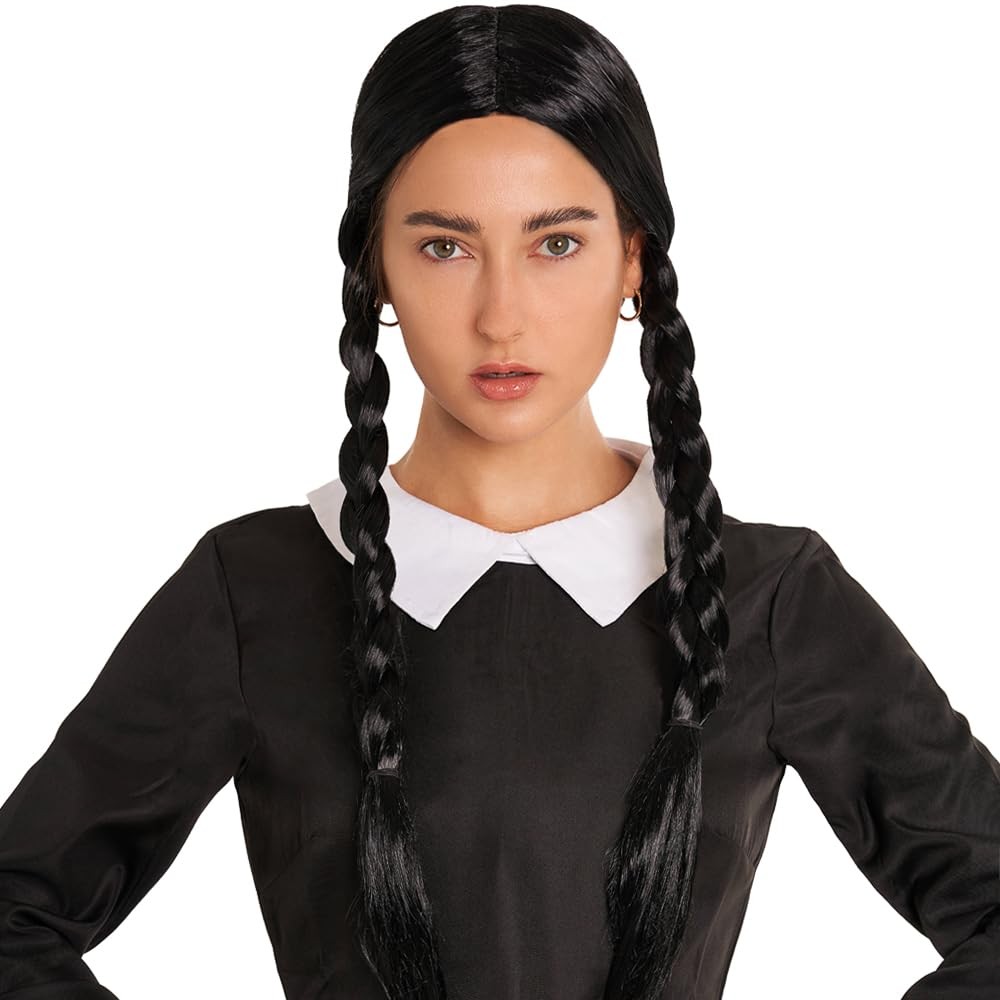 Happy Hippo Black Braided Costume Wig – Wednesday/Pocahontas, Adult