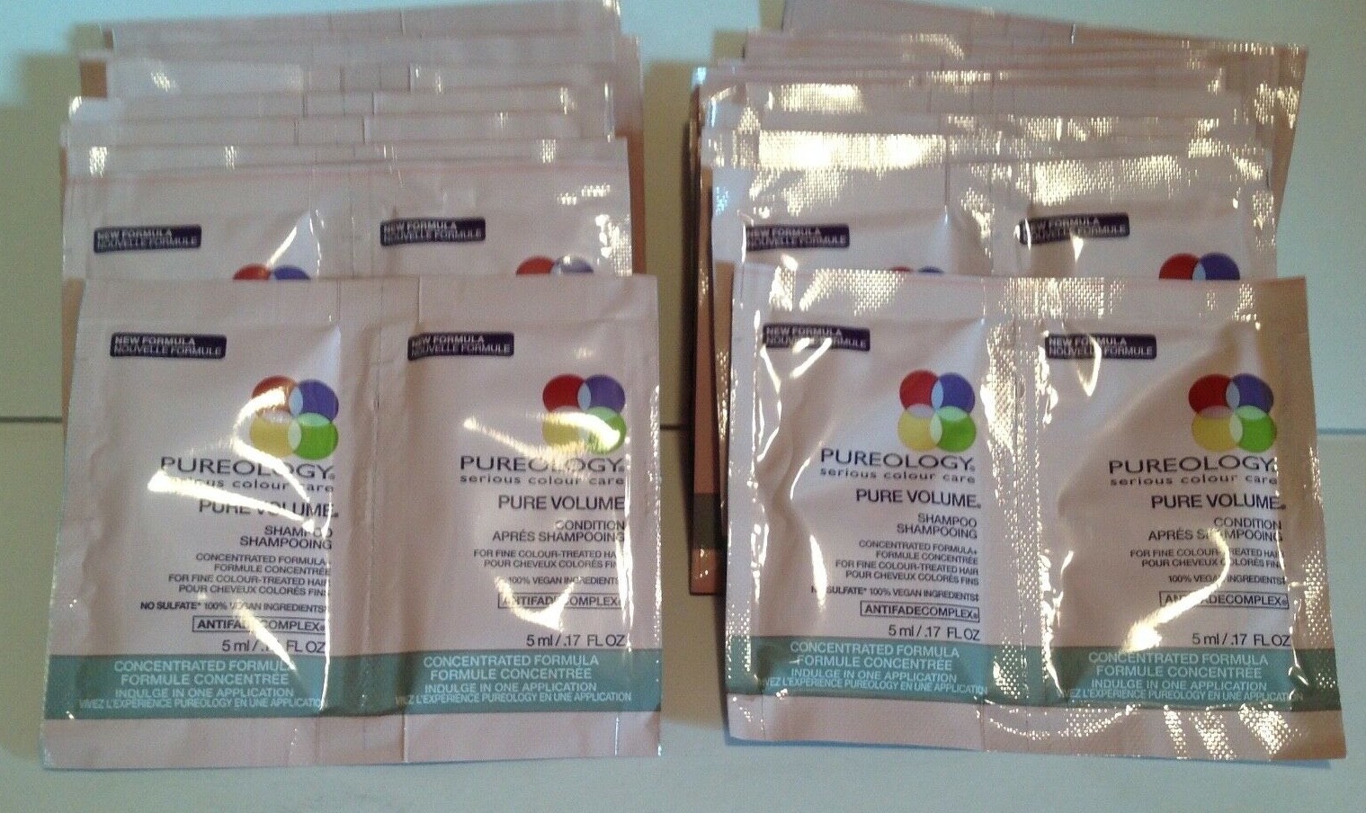 Pureology Antifade Pure volume Shampoo & Conditioner .17 oz 18 Samples Of Each