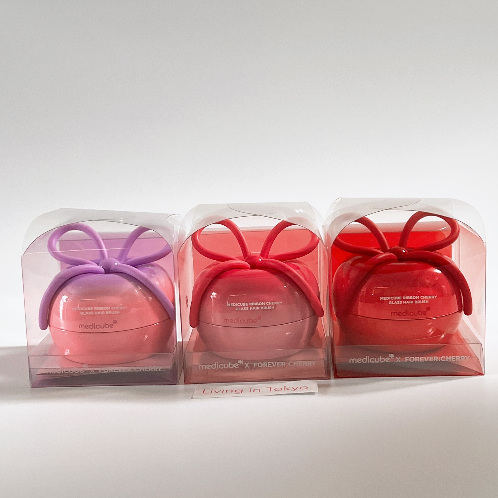Set of 3 medicube x FOREVER CHERRY Ribbon Cherry Hair Brush RED VIOLET PINK