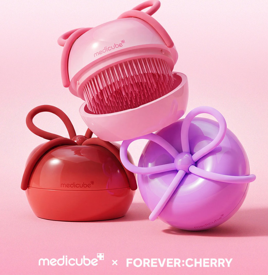 Authentic medicube x FOREVER:CHERRY Hair Brush Ribbon Cherry Pink Detangling