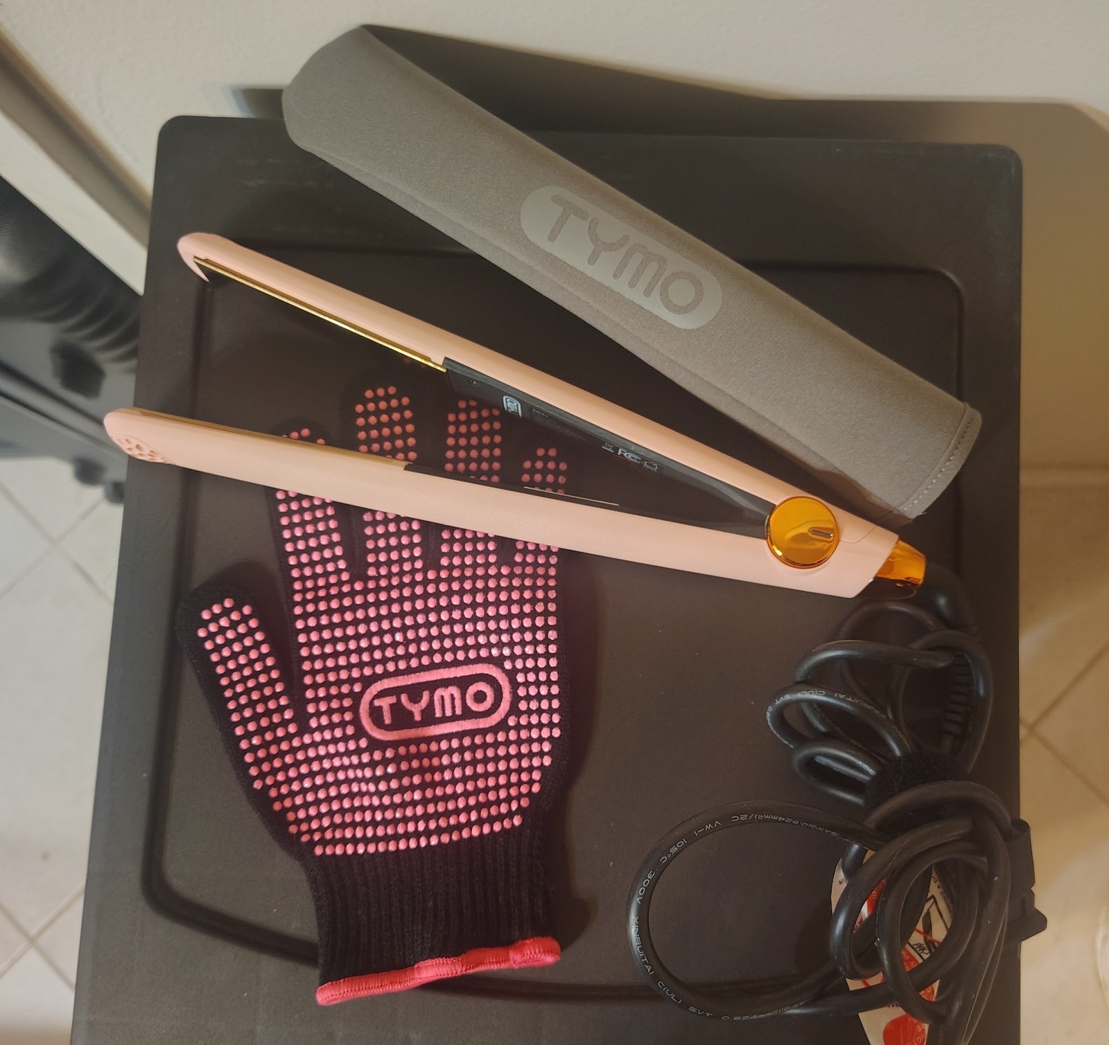 TYMO Pink Hair Straightener Flat Iron & Curler Set w/ Heat Glove, Sleeve