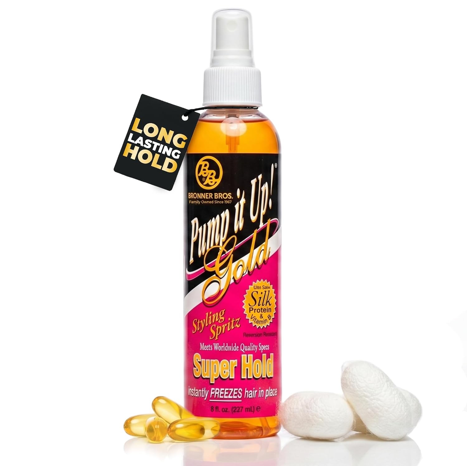 Bronner Bros Pump It Up Gold Styling Spritz Super Hold Hair Spray 8 oz New