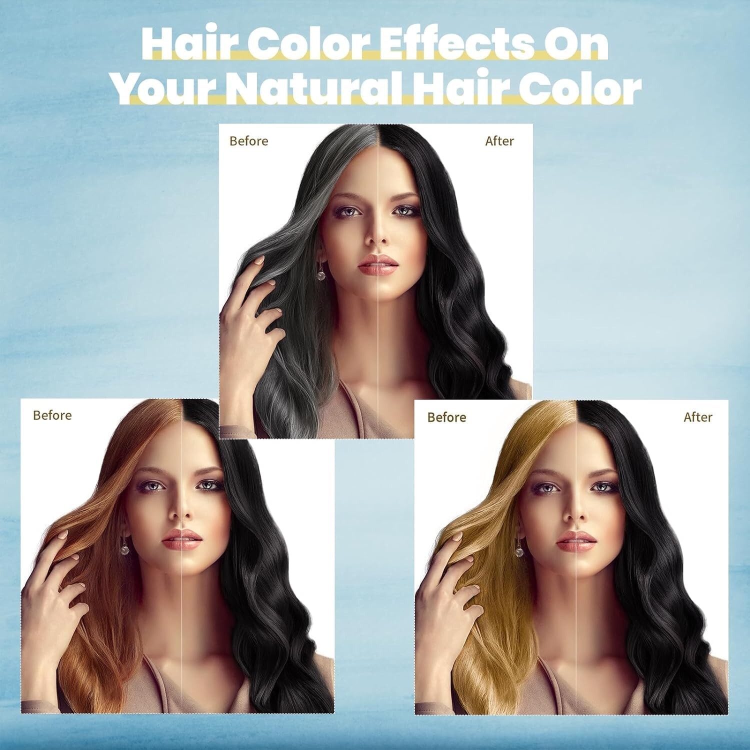 Black Hair Dye Shampoo 3 in 1 for Women/Men for Gray Coverage Instant Hair Color