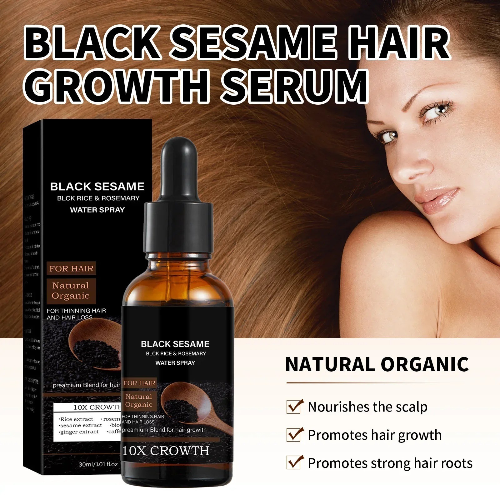 Black Sesame Hair Growth Serum, Black Sesame Hair Growth Oil, Sesame Extract