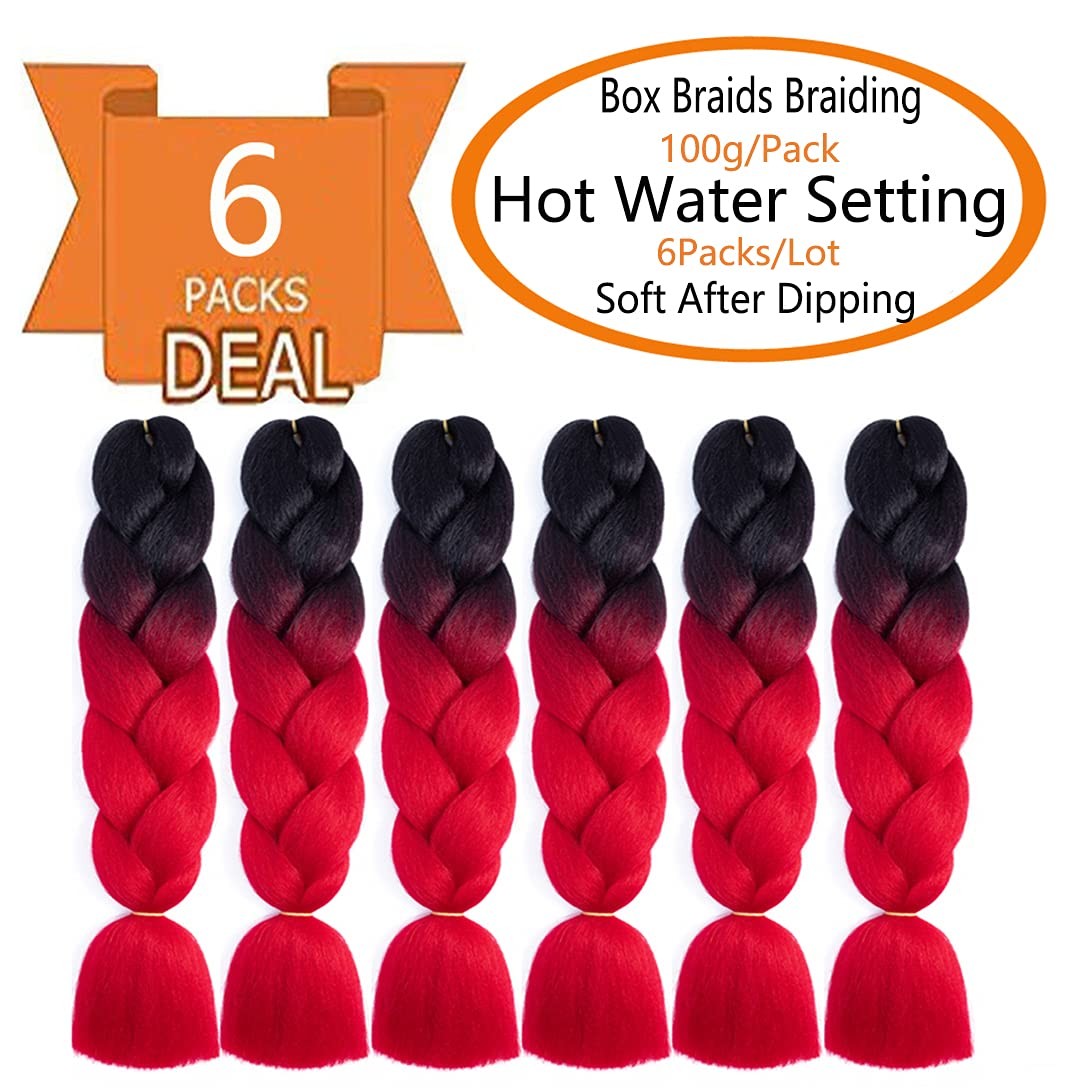 SHUOHAN 6 Packs Ombre Jumbo Braiding Hair Extensions 24 Inch Synthetic (Black
