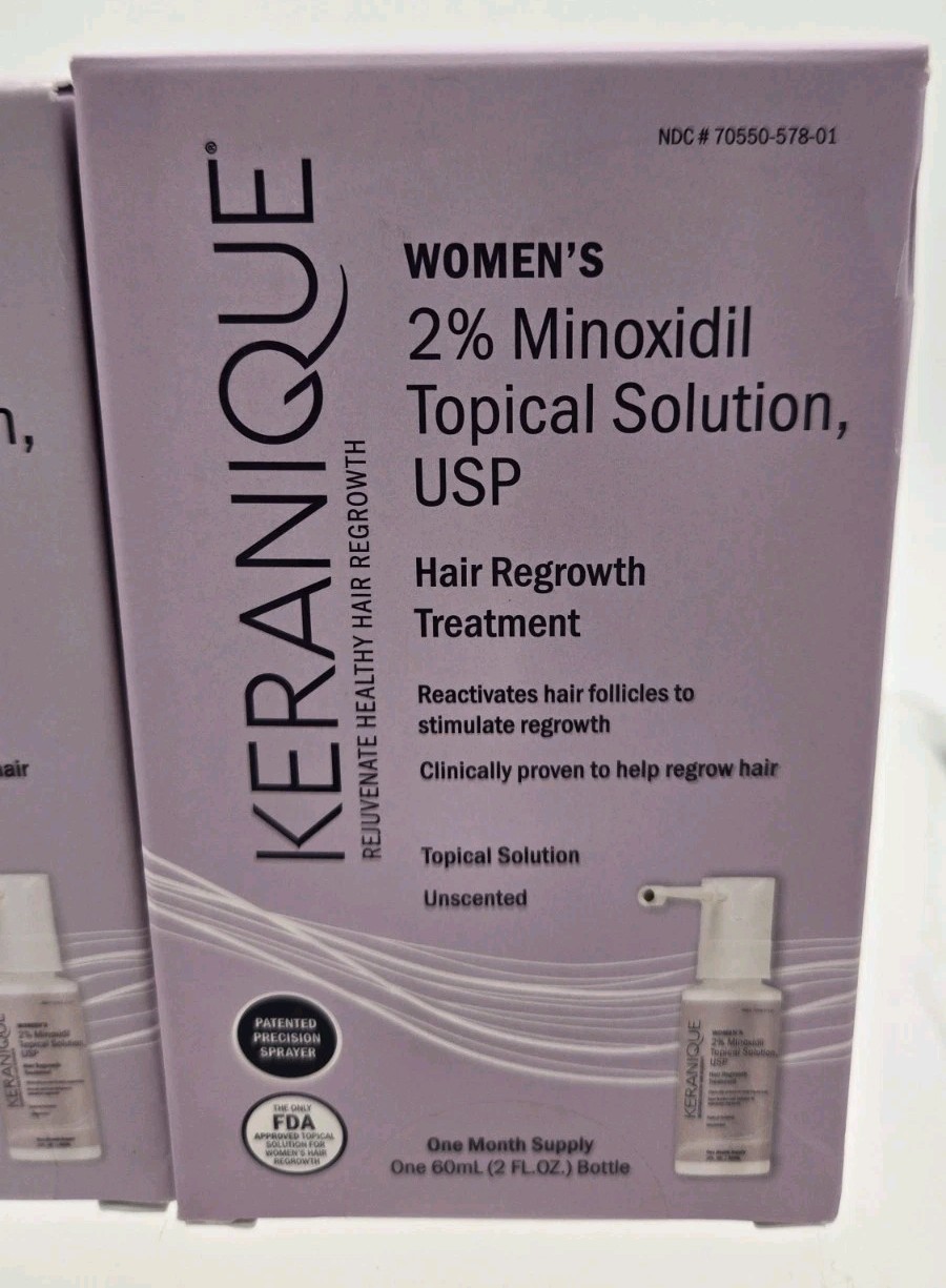 Lot of 2 Keranique 2% Minoxidil Hair Regrowth Topical Solution 2 Bottles Total