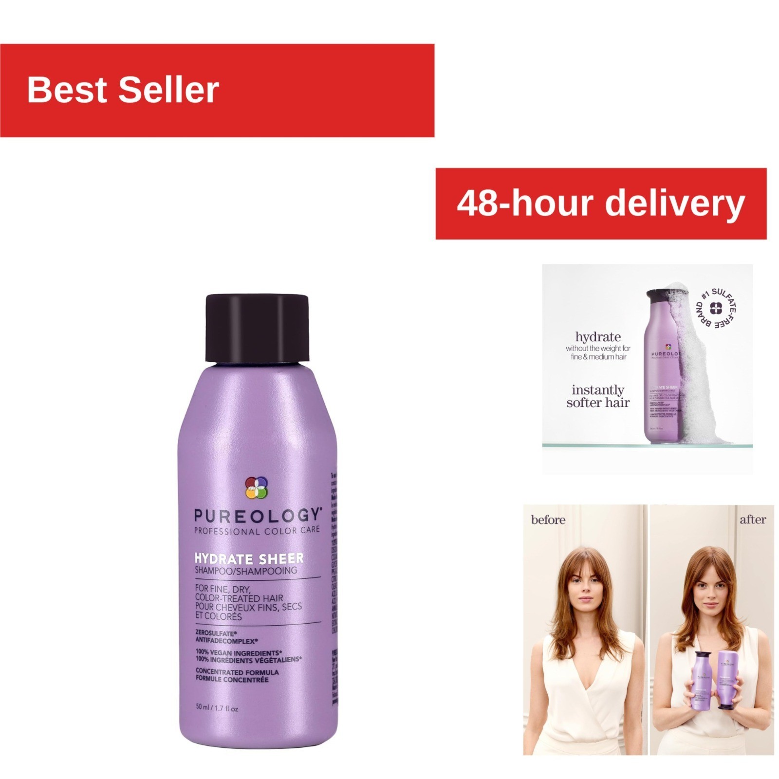 Pureology Hydrate Sheer Shampoo – Lightweight Vegan Moisturizing Shampoo