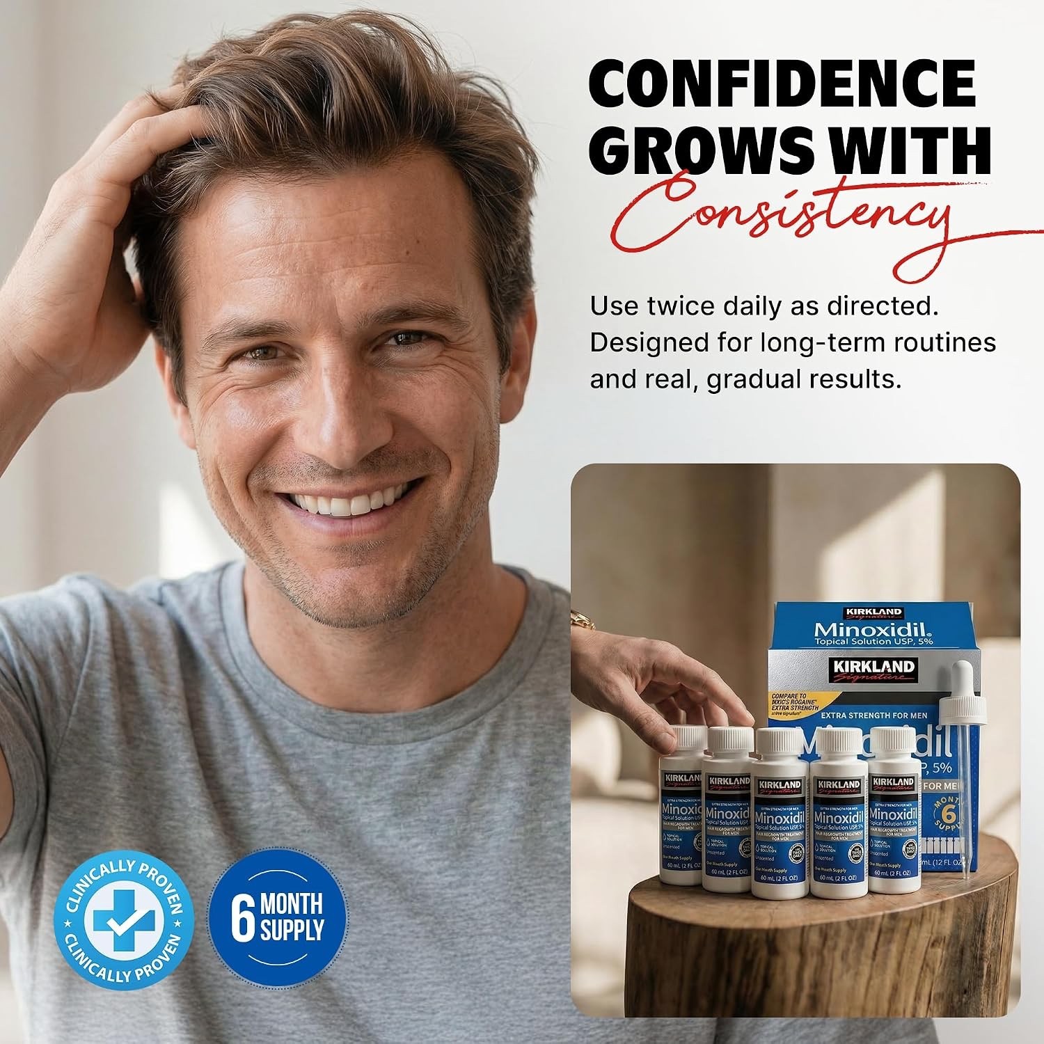 Kirkland Signature Minoxidil 5% Extra Strength Men Hair Regrowth 12 Month Supply