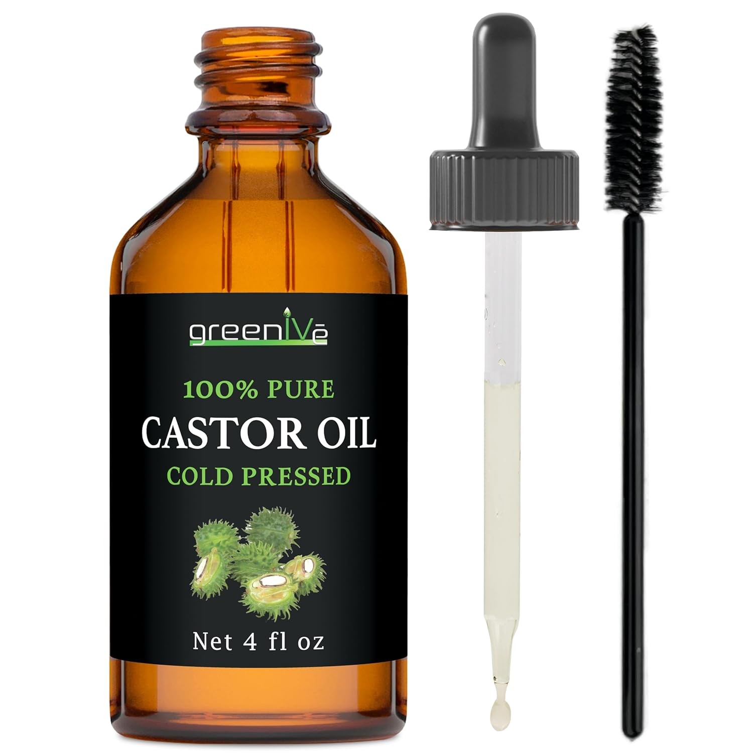 GreenIVe 100% Pure Castor Oil, 4 Fl oz | Cold-Pressed, USP Grade, Hair, Eyebrows