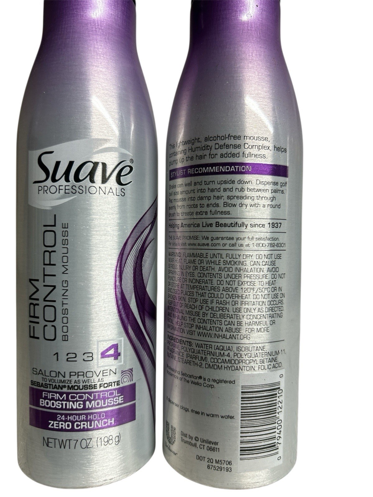 2 Bottles Suave Level 4 Firm Control 24 Hour Hold Boosting Mousse Zero Crunch