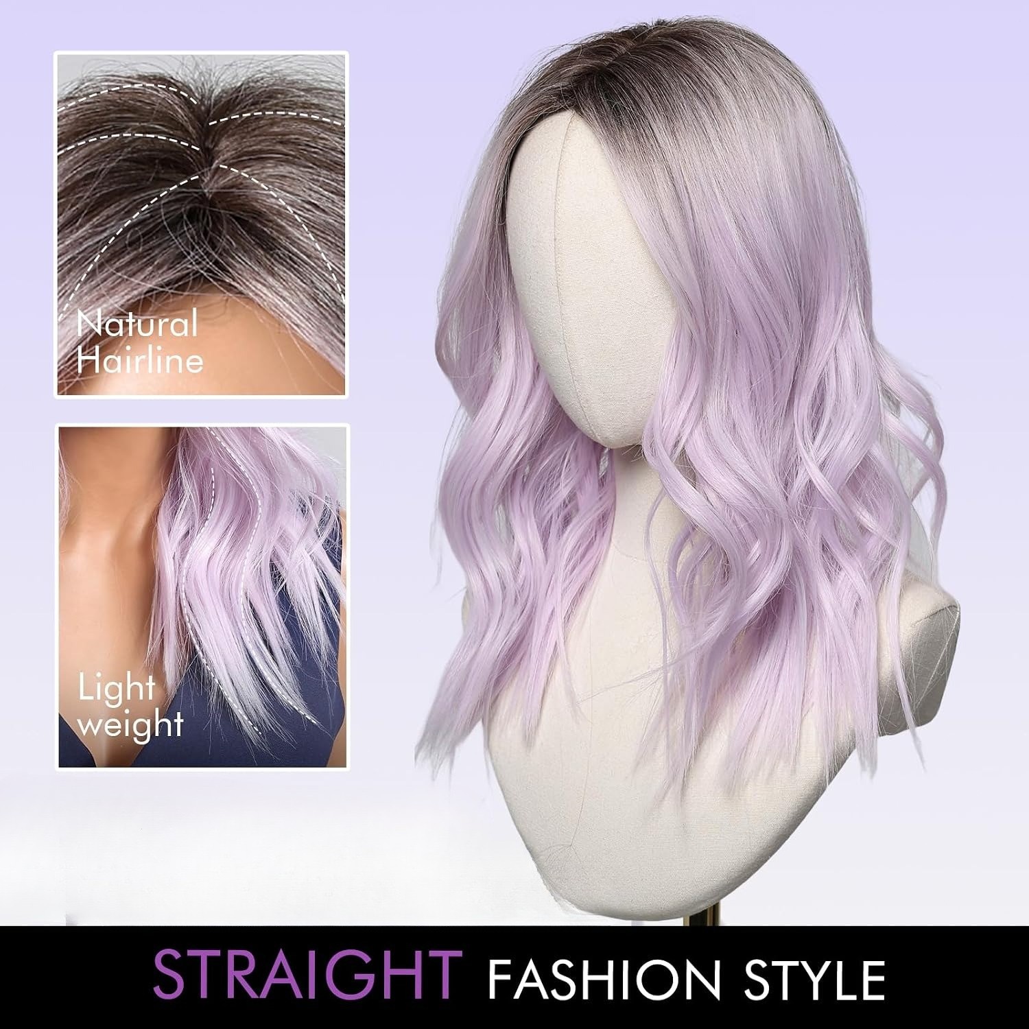 Purple Wig Medium Length Lavender Wigs for White Women Middle Part Bob Wig