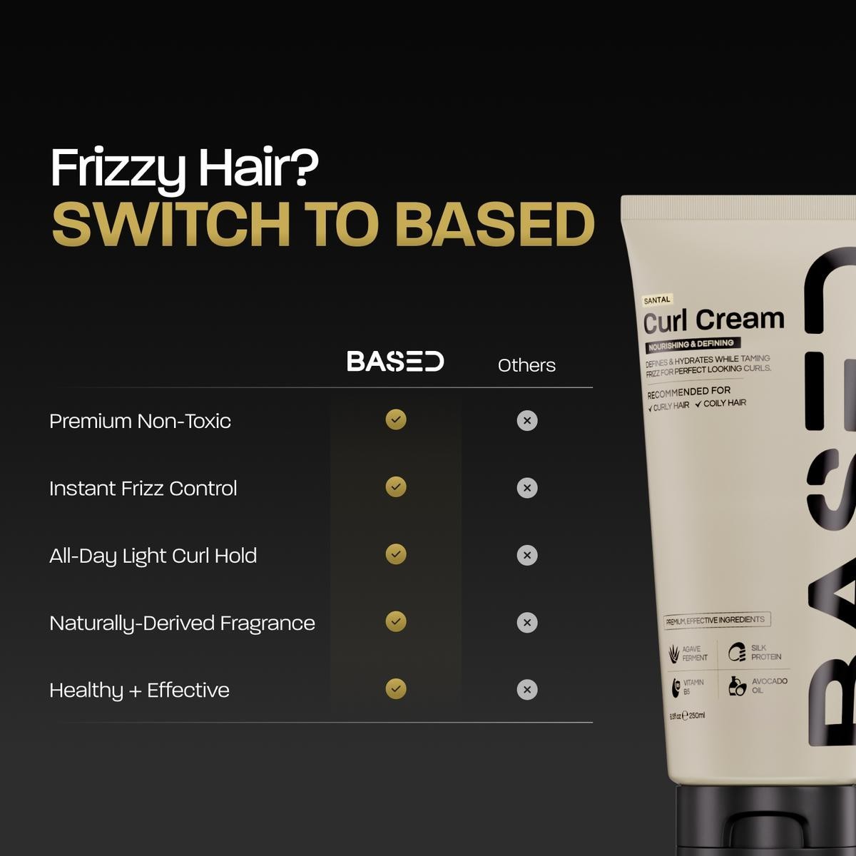 BASED Curl Cream Hydrating Styling Cream For Defined Natural Curly Hair