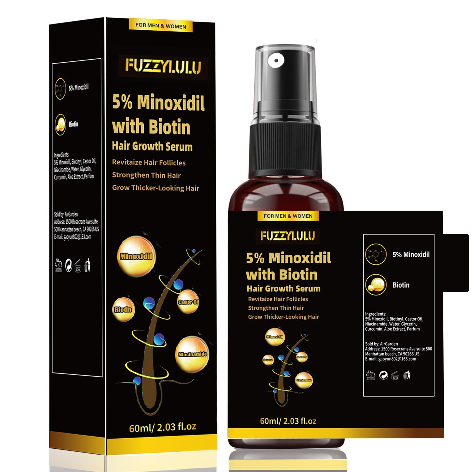 5% Minoxidil Biotin Hair Growth Serum for Healthier and Thicker Hair, 60mL