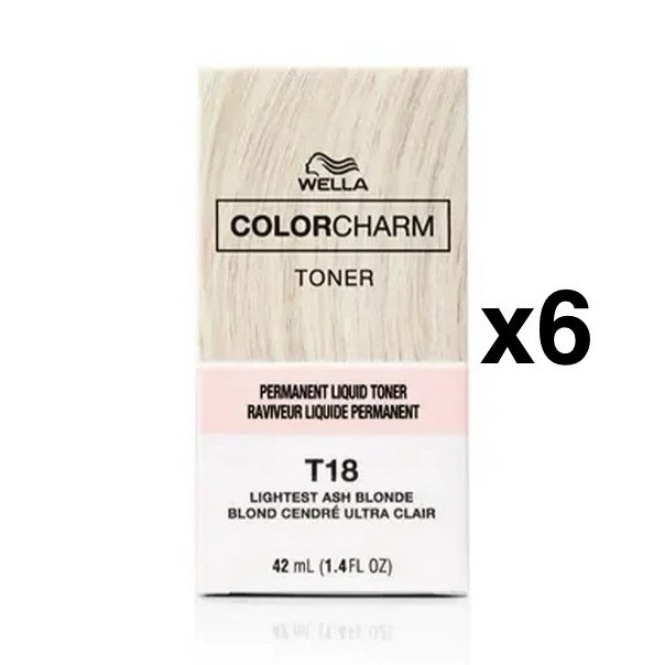 (6 LOT) Wella Color Charm T18 Liquid Hair Toner Lightest Ash Blonde 1.4 fl oz x6