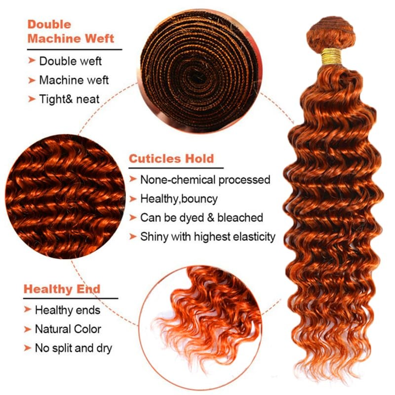 WuvuSnm 350g Human Hair Bundles 24-28 inch Ginger Deep Wave