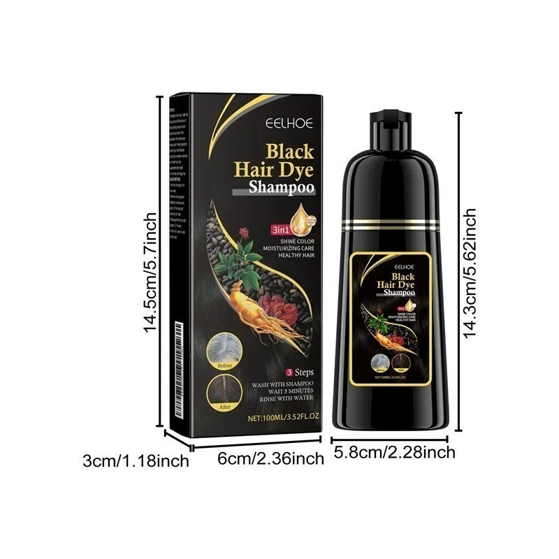 Instant Black Hair Dye Shampoo for Women & Men,3 in 1 Magic Hair Color Shampoo