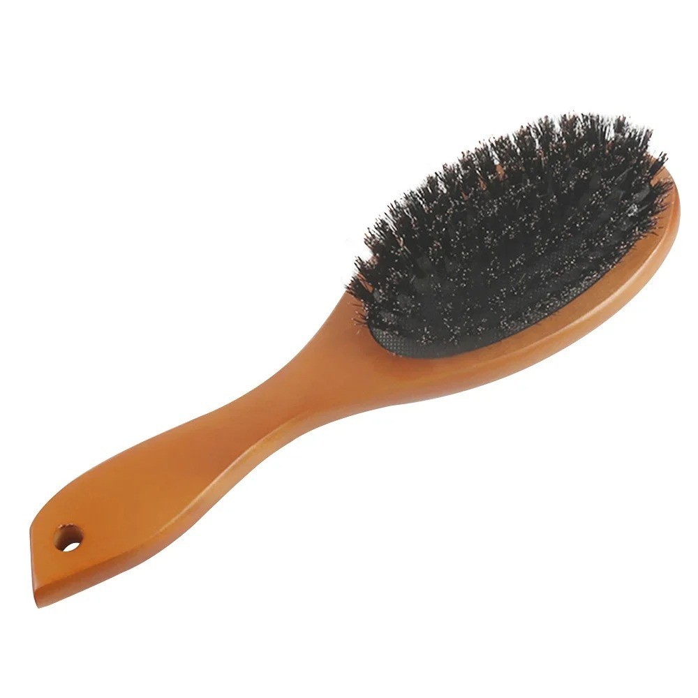 Natural Boar Bristle Hair Brush Paddle Anti Static Scalp Massage Detangler