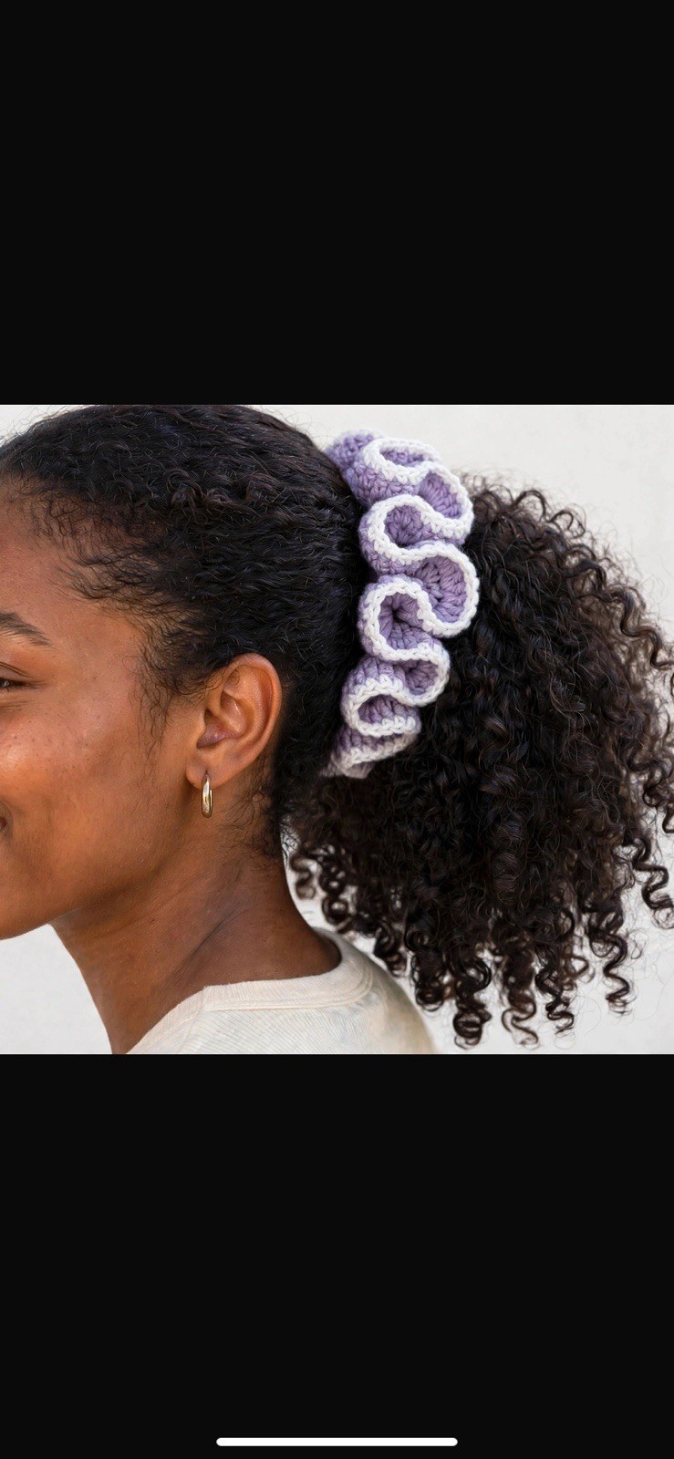 Handmade Crochet Ruffle Scrunchie Hair Tie, Multicolor Yarn, Women/Adult