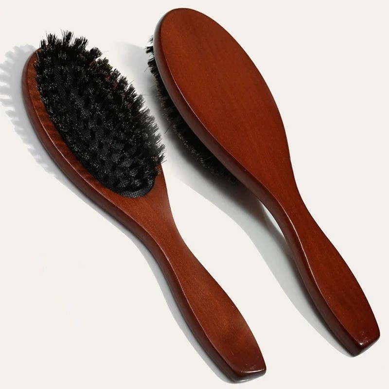 Natural Boar Bristle Hair Brush Paddle Anti Static Scalp Massage Detangler