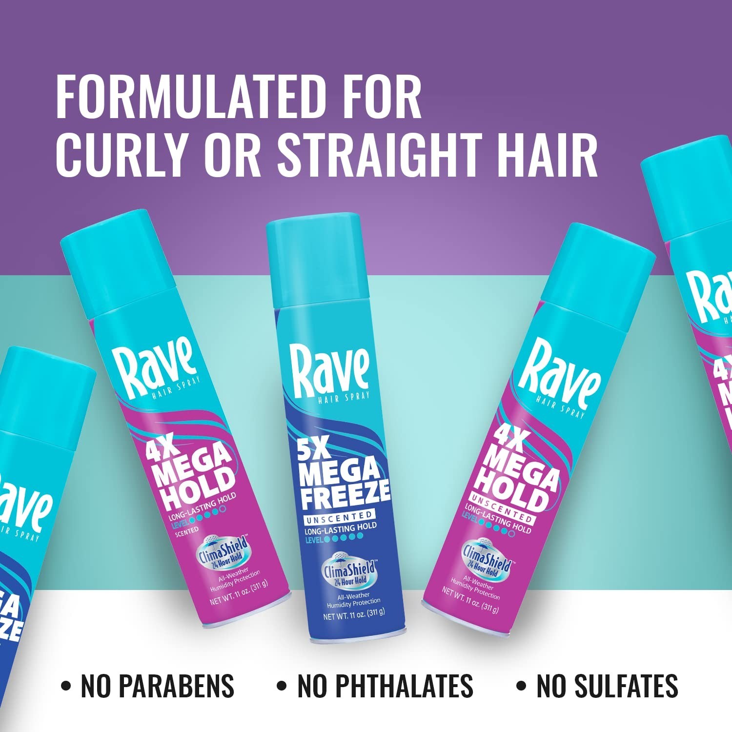 Unscented Aerosol Hairspray by Rave – 5X Freeze Hair Spray for Heat Protectio…
