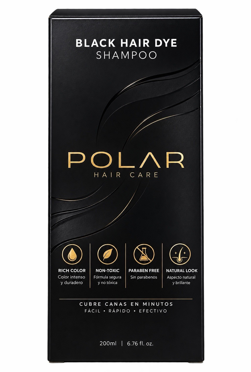 POLAR Hair Care Black Hair Dye Shampoo Paraben-Free Natural Look 200ml