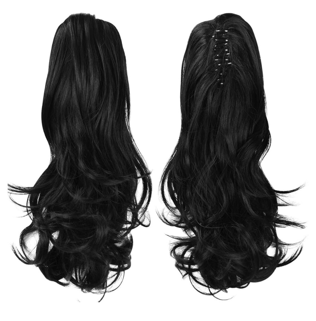 Sofeiyan 13″ Ponytail Extension Long Curly Clip-In Claw.Black Hair Extension.