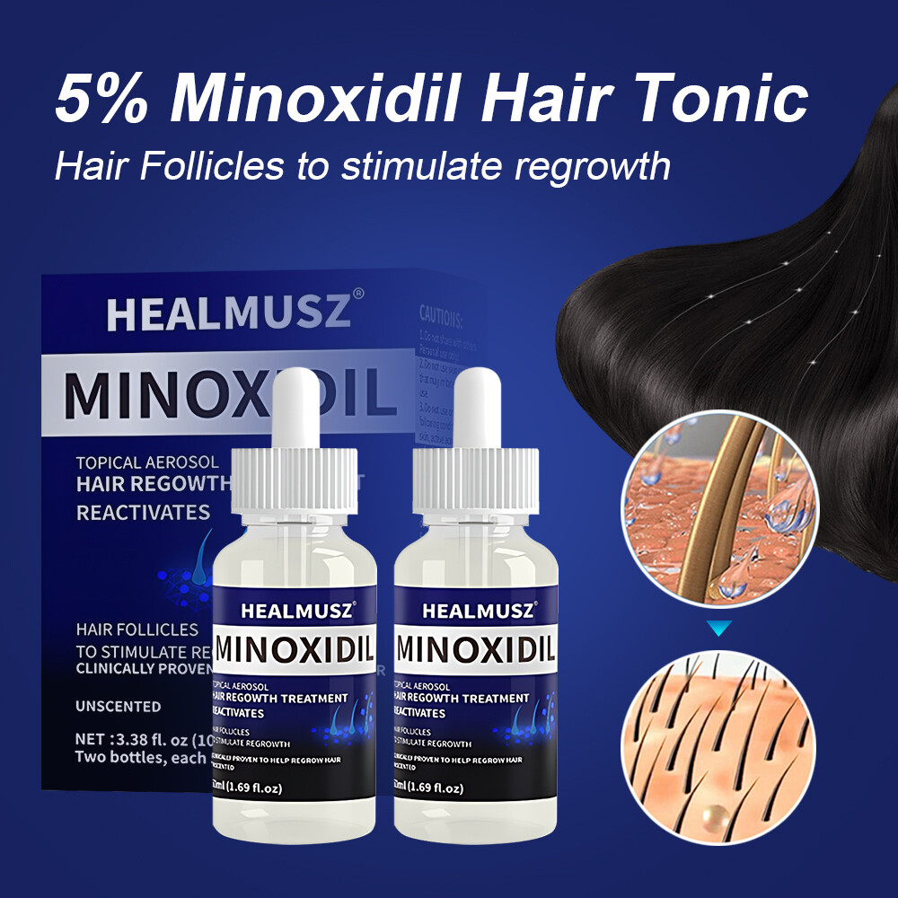 HEALMUSZ Minoxidil 5% Topical Solution Hair Regrowth, Reactivates Hair Follicles