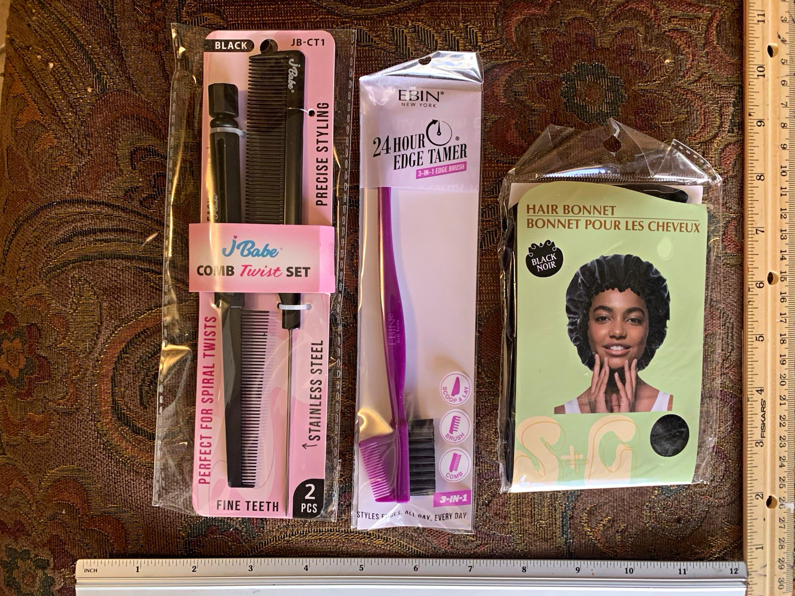 J Babe JB-CT1 Comb Twist Set w/ Hair Bonnet, Black, All Hair Types bundle deal.