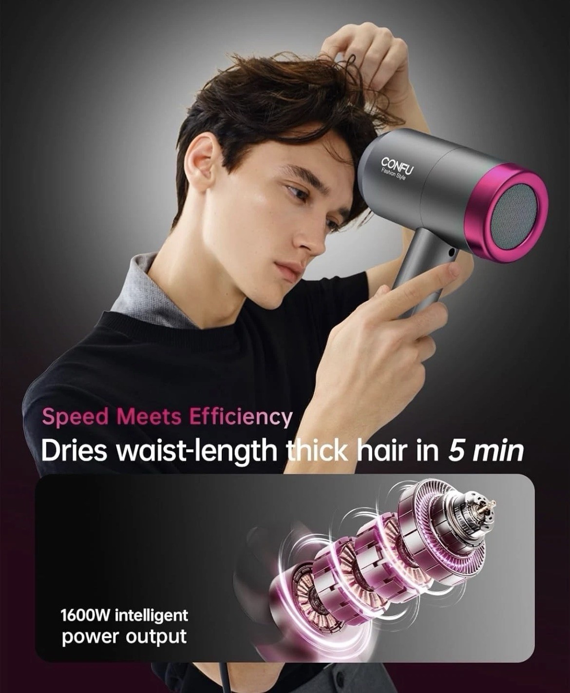 CONFU Ionic Blow Dryer 1600W, Lightweight Fast Drying Negative Ion Hairdryer