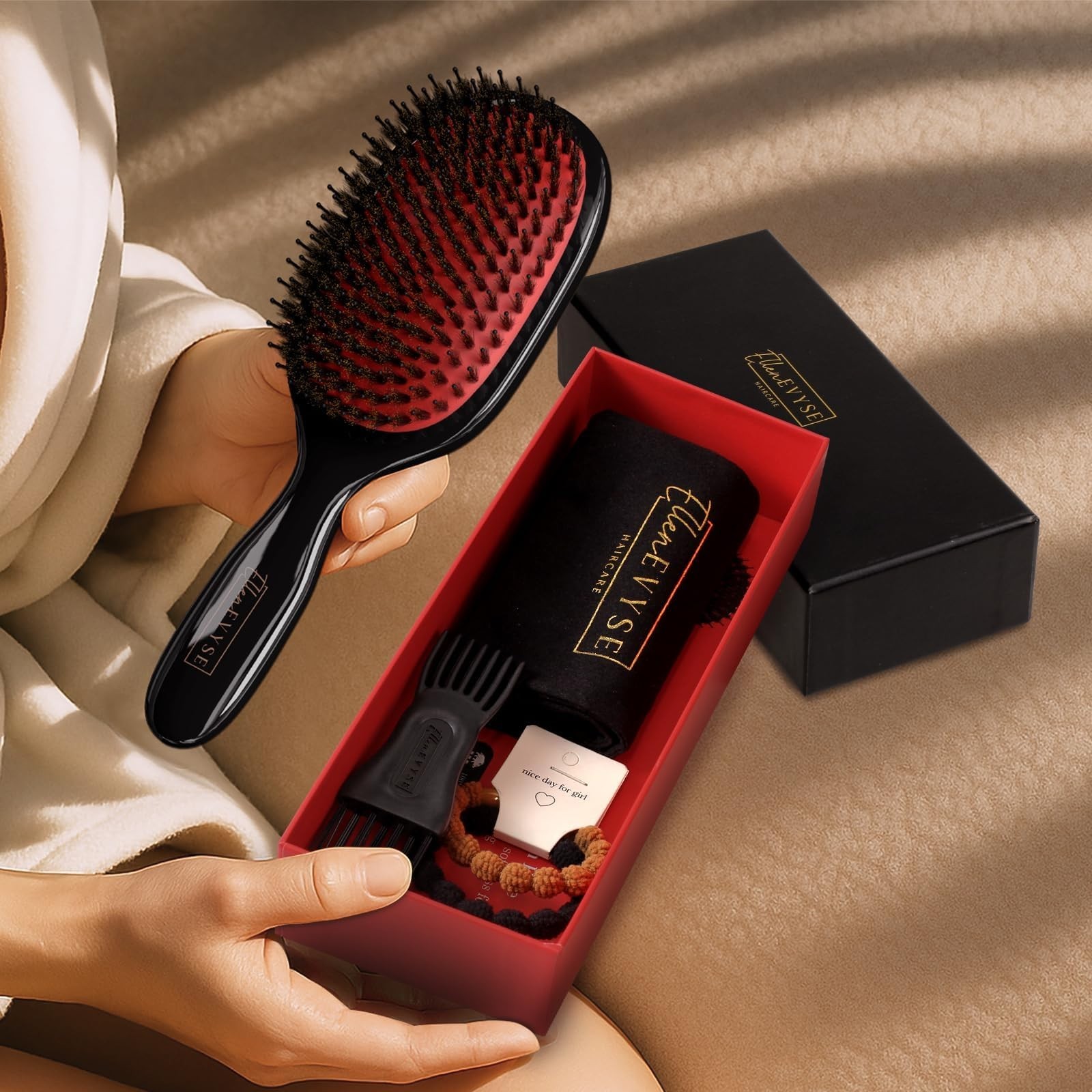 Detangling Boar Bristle Hair Brush | Soft Bristles for Shine & Smoothing | Unise