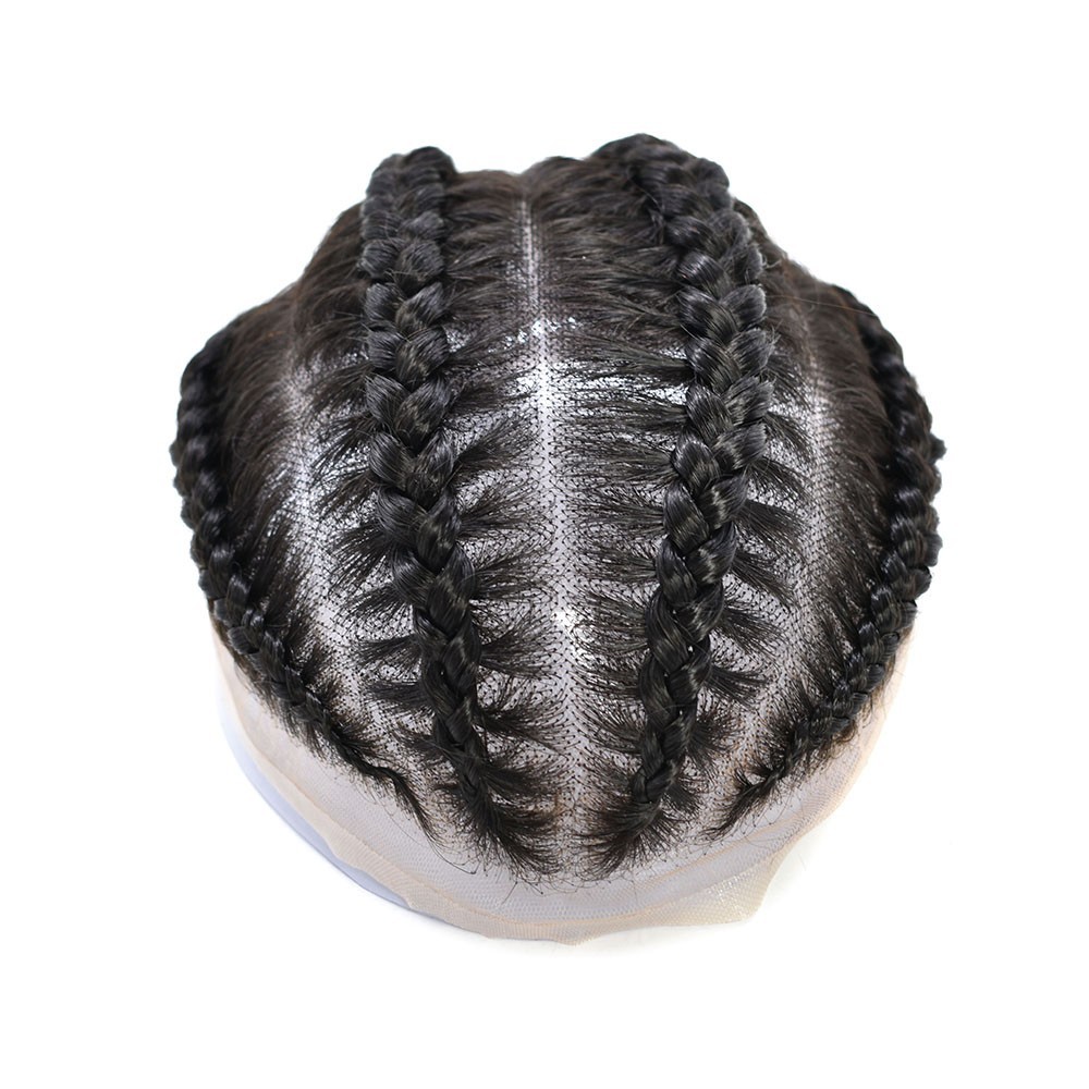 Cornrow Braids Toupee for Men Hairpiece Box Braided Mens Hair Unit Male Braiding