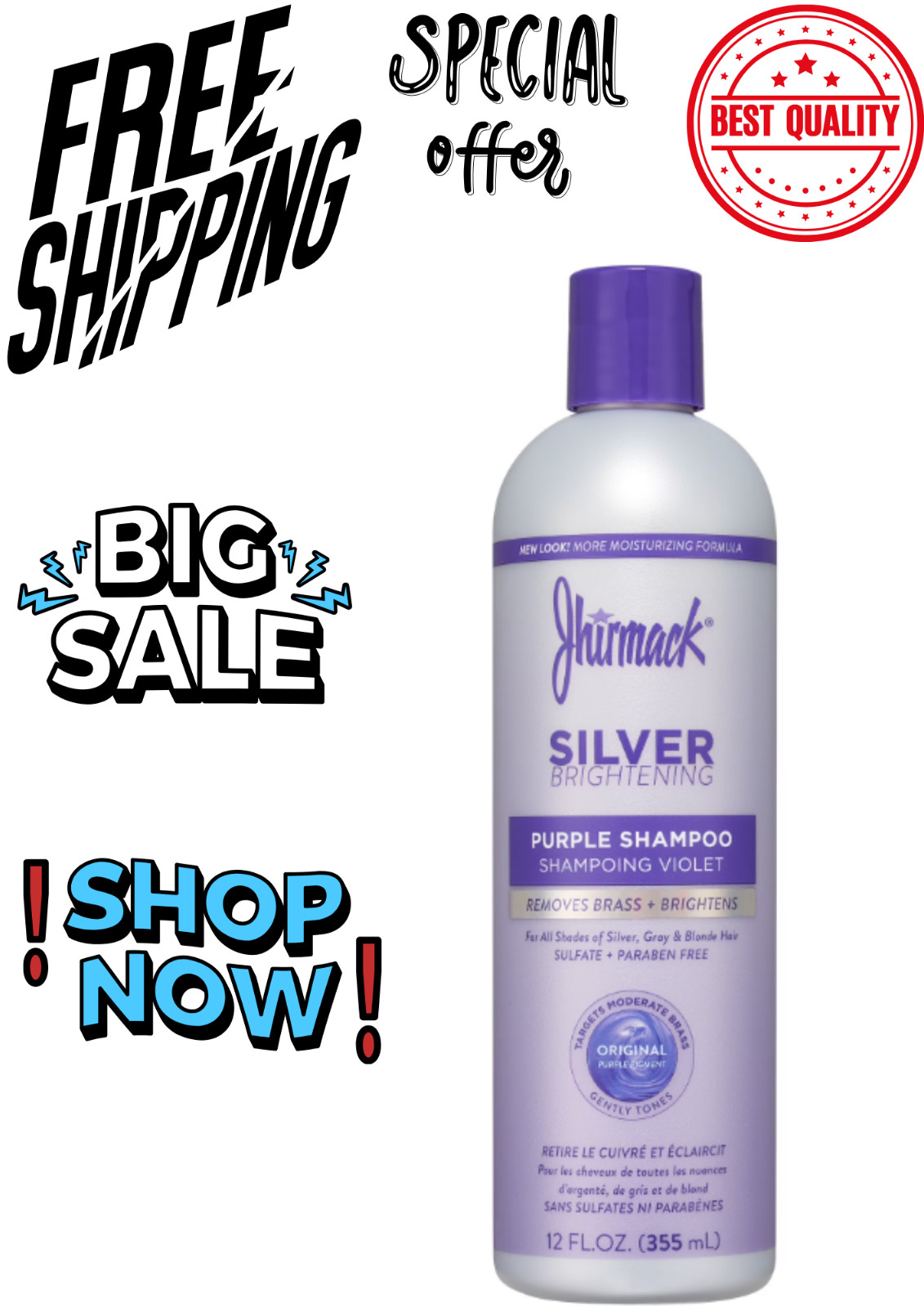 Jhirmack Silver Brightening Purple Shampoo for All Shades of Gray, White 12 floz