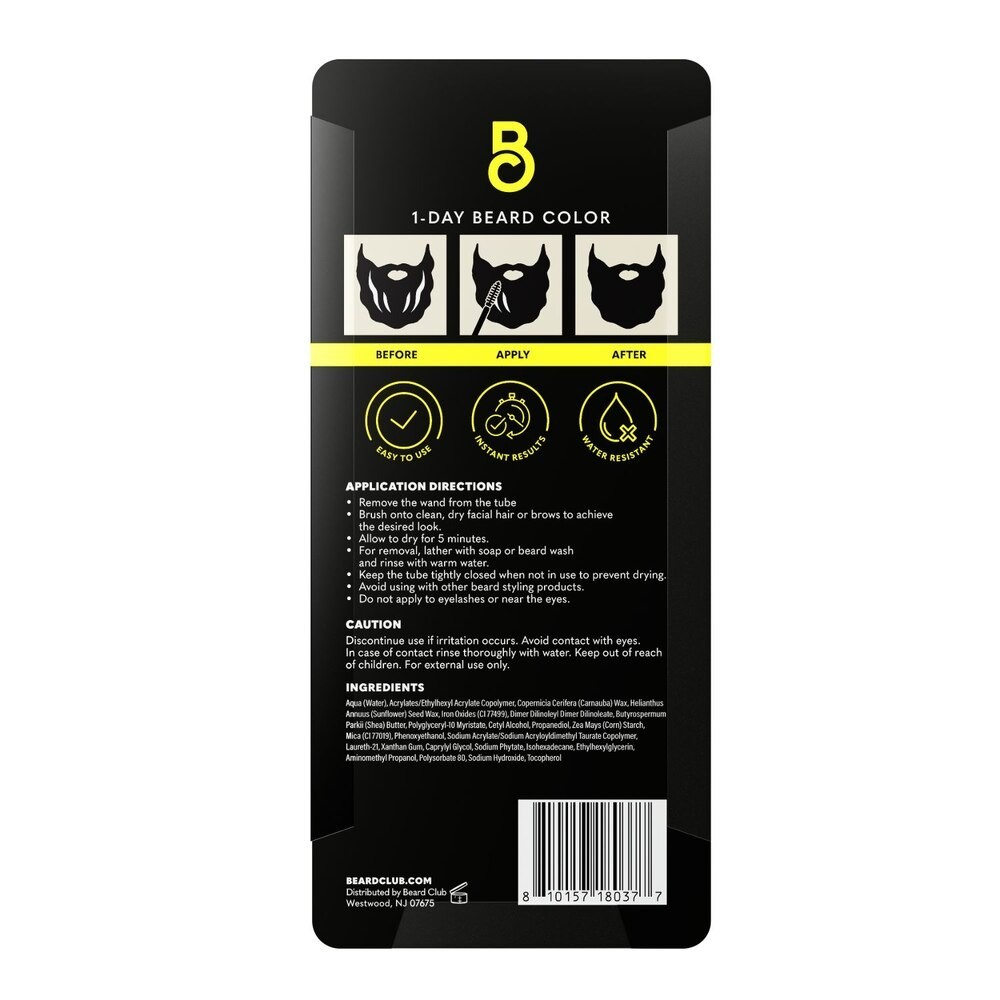 2PK Beard Club Men’s 1 Day Beard Color, Black