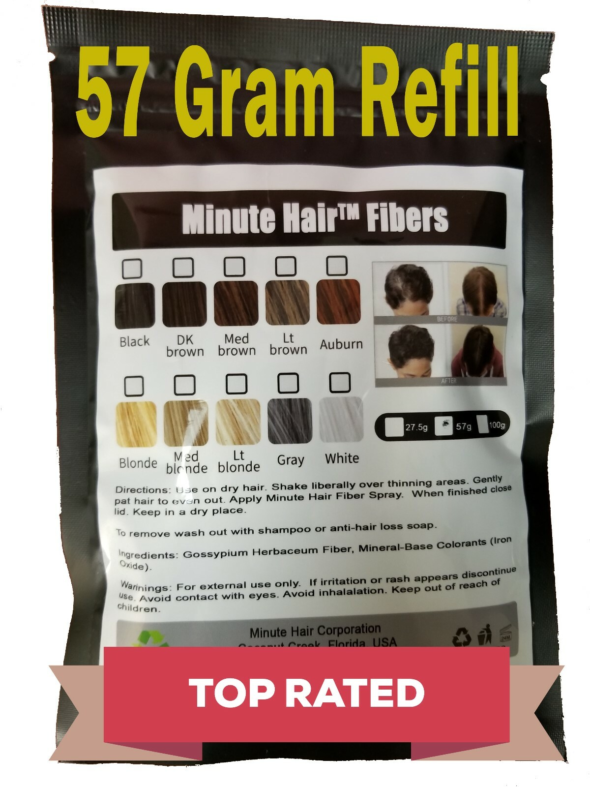 Hair Building Fiber Special 57g Refill Black Brown Blond Gray White Auburn
