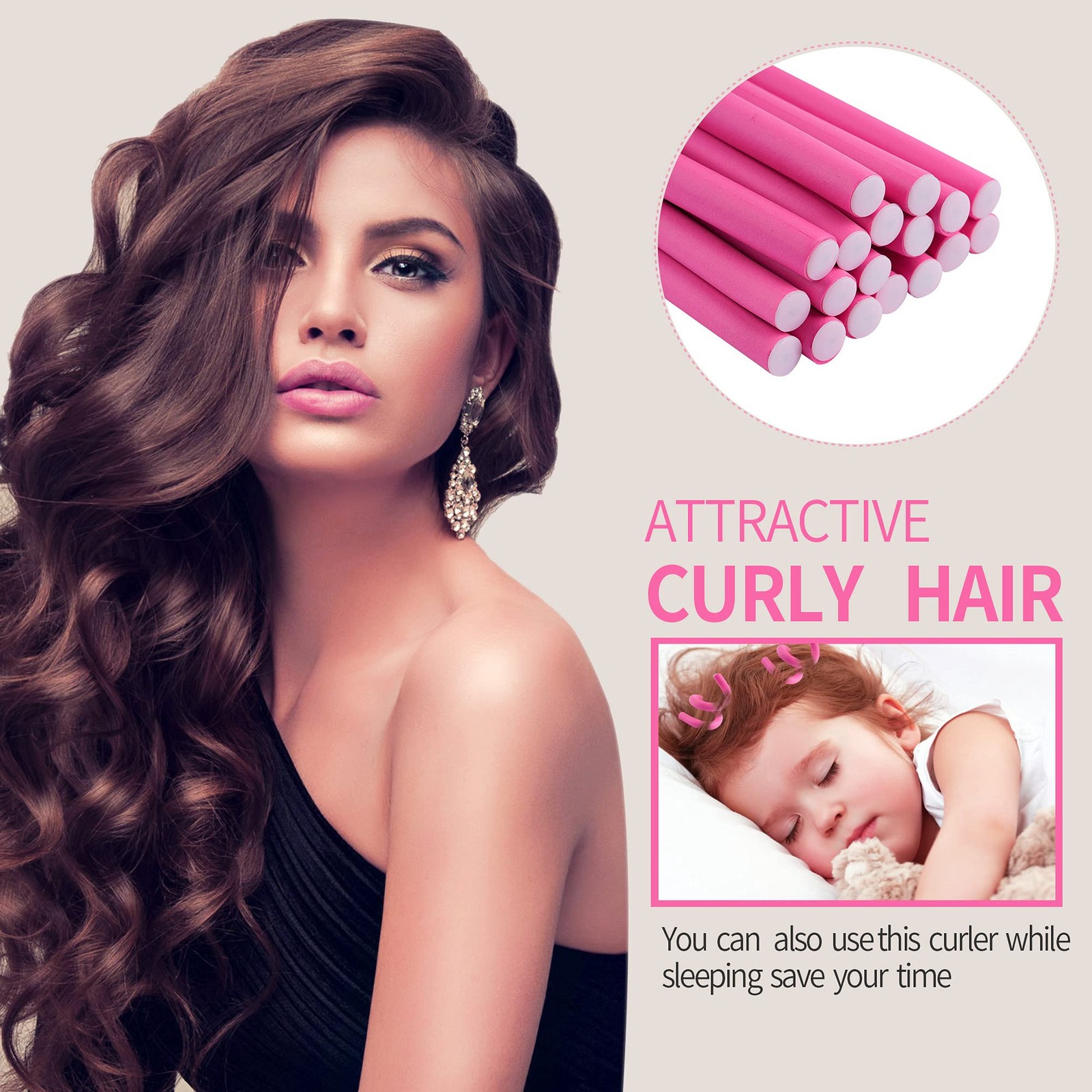 30PCS 9.45″ Flexi Rods Curlers Set for Short and Long 31 Piece Set, Pink