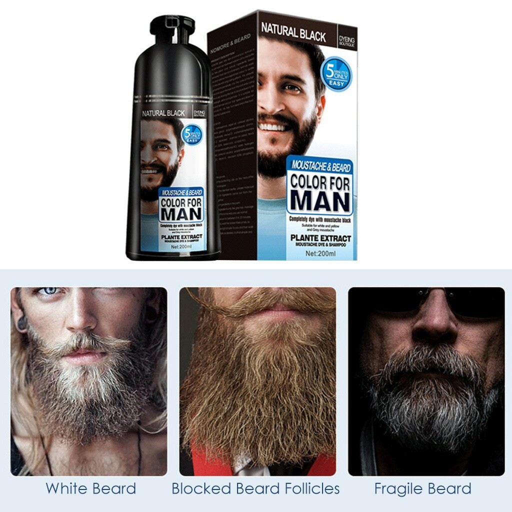 Men Black Beard Hair Dye Color Shampoo Permanent Darkening Cover Gray White Hair