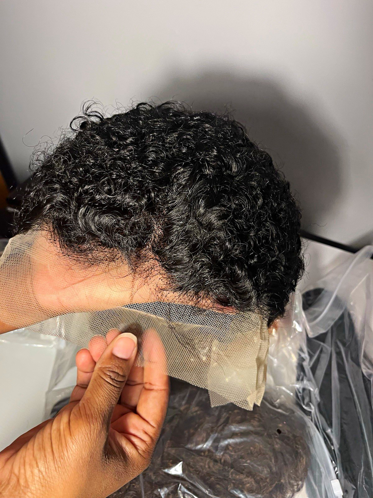 Curly Human Hair Lace Front Clip-In Wig, Black, Free Part, Baby Hair