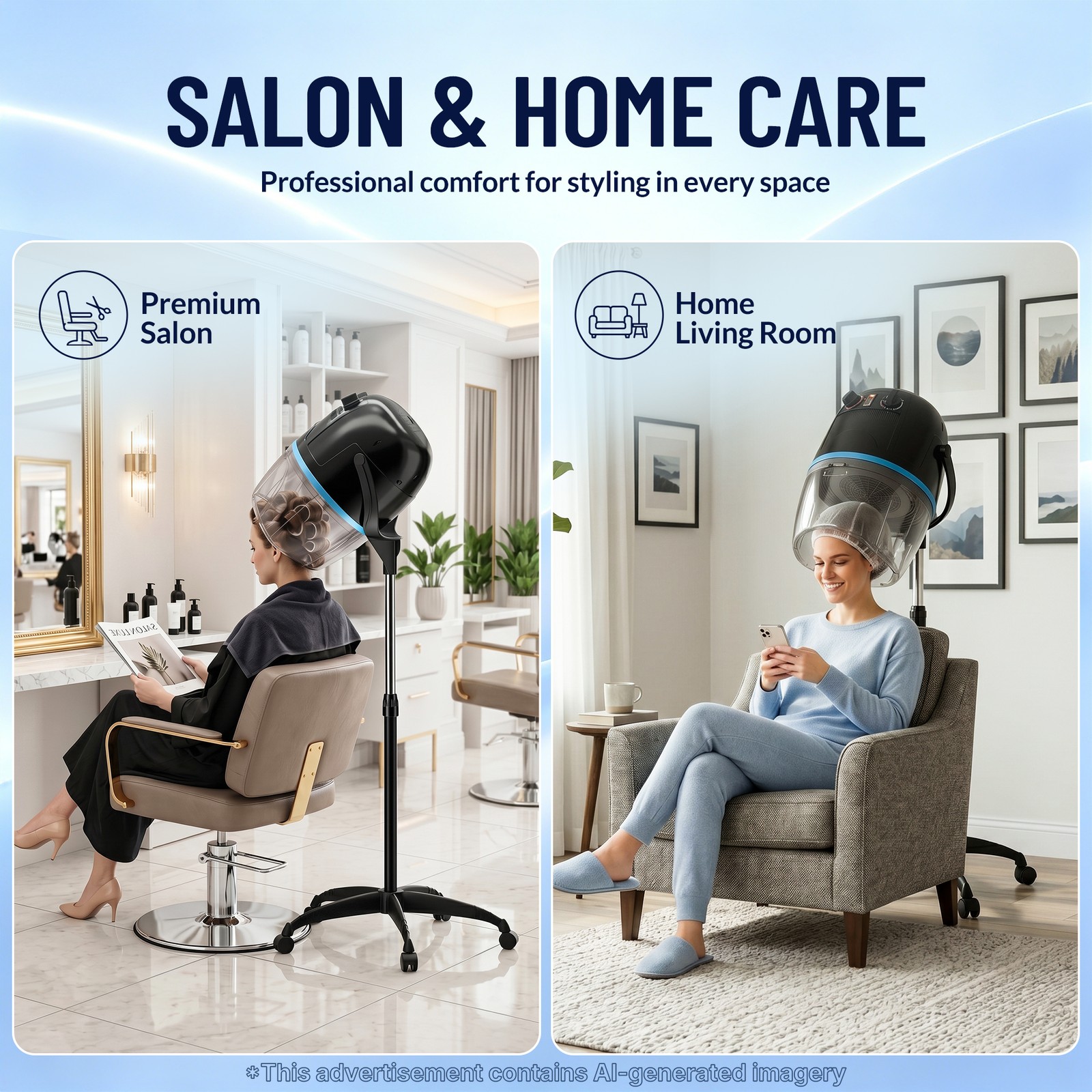 Stand Up Bonnet Hair Dryer w/ Timer Swivel Hood Caster Salon Professional