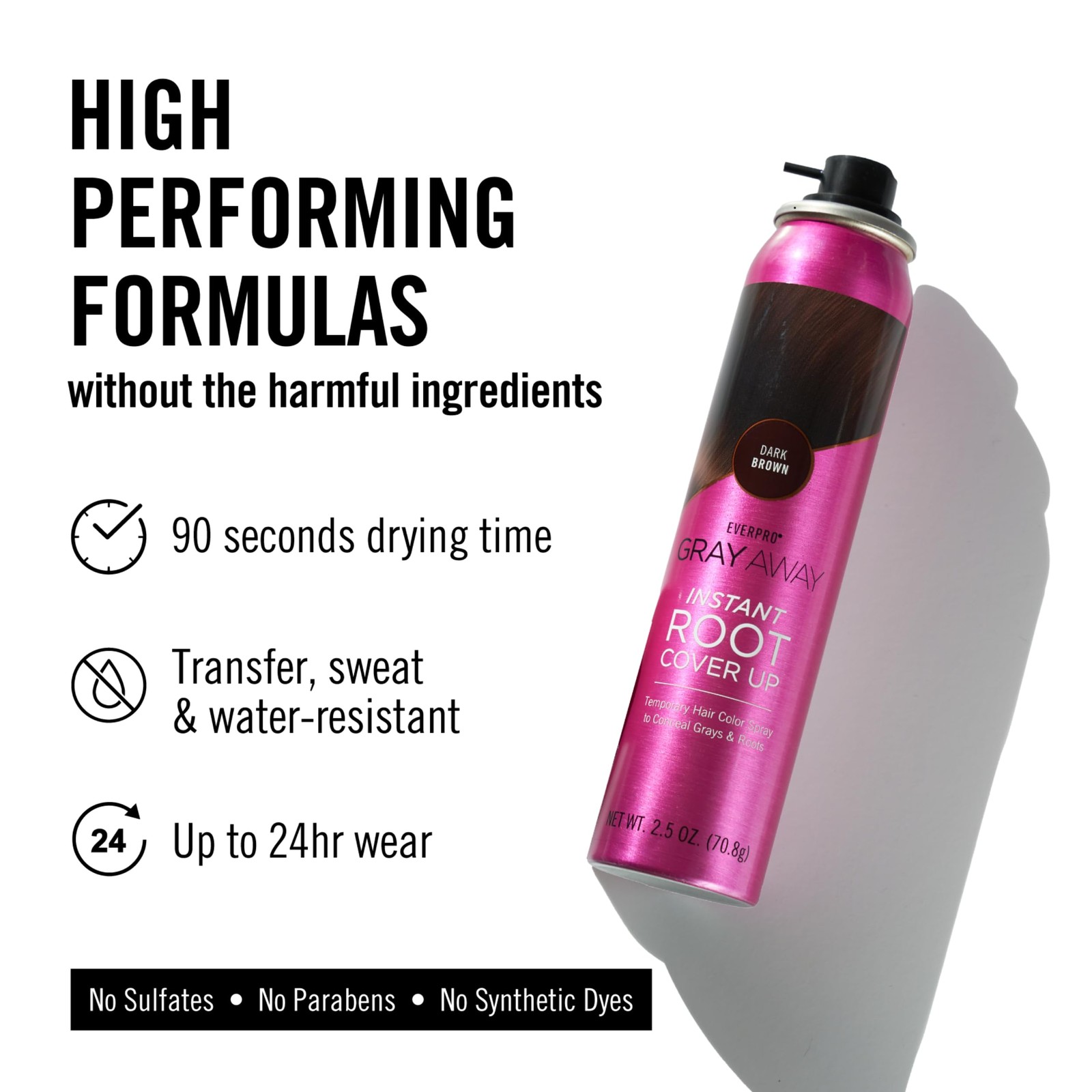 EVERPRO Gray Away Instant Root Cover Up 2.5 Ounce (Pack of 1), Dark Brown