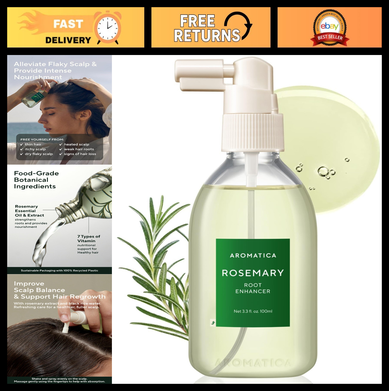 Root Enhancer Rosemary Water Spray for Hair Growth | Caffeine & Biotin Oil, Kore