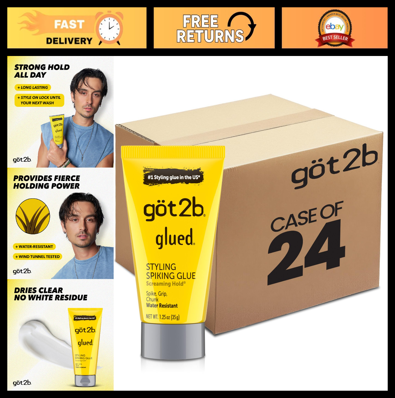 Strong Hold Spiking Hair Gel – Travel Size 1.25 oz, Unscented, Water Resistant,